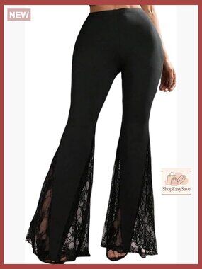 Women's Lace Flare Pants High Waist Bell Bottom Palazzo Y2K Going Out Bottoms